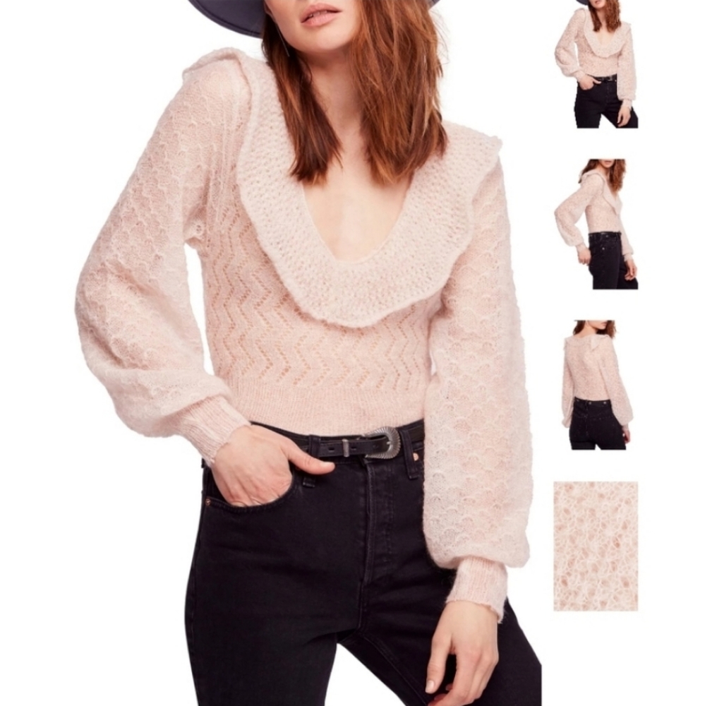 FREE PEOPLE MACAROON IVORY MOHAIR BLEND SWEATER